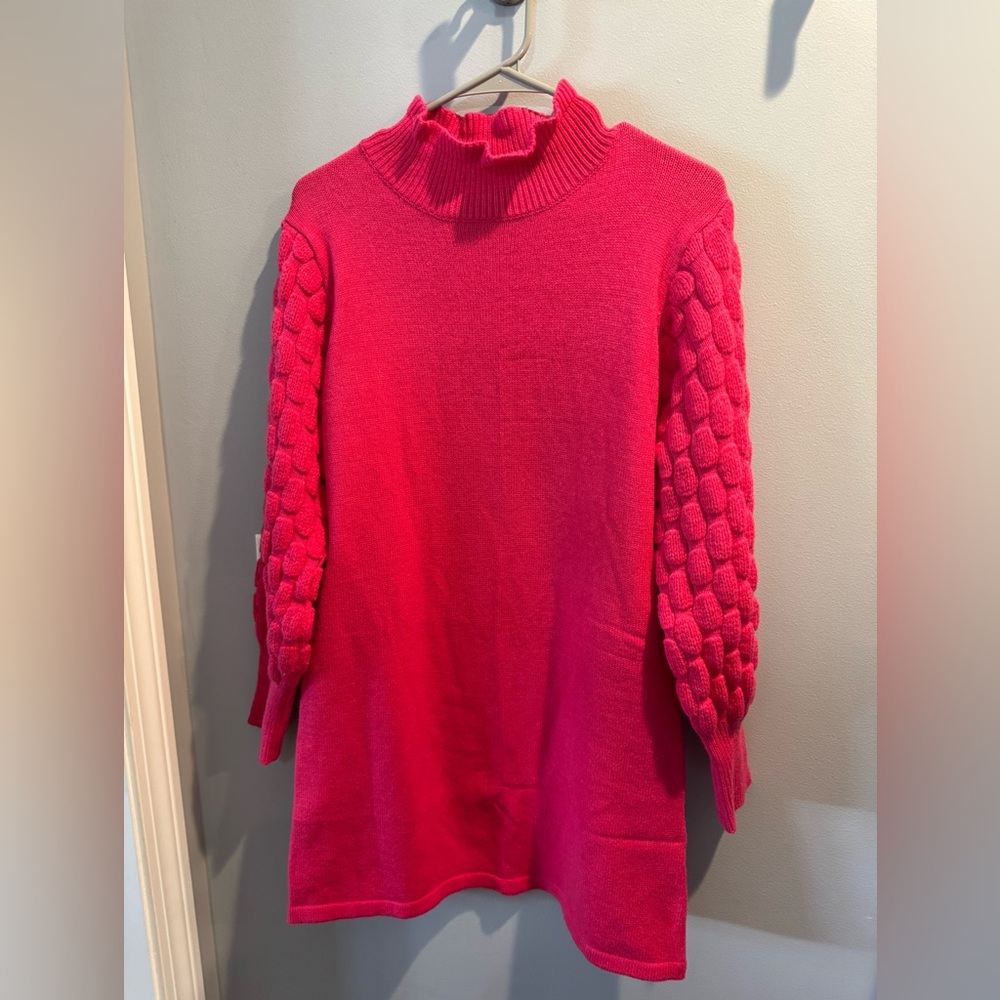 Vibrant Pink Knit Sweater with Textured Sleeves